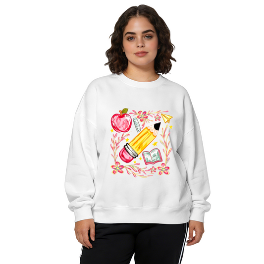 Teacher Life Pencil Apple Art Crewneck Sweatshirt