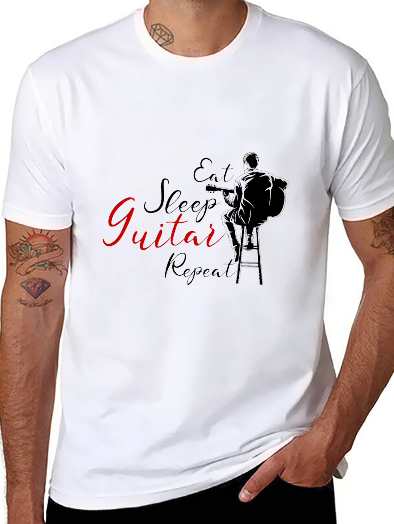Eat Sleep Guitar Repeat Black T-Shirt