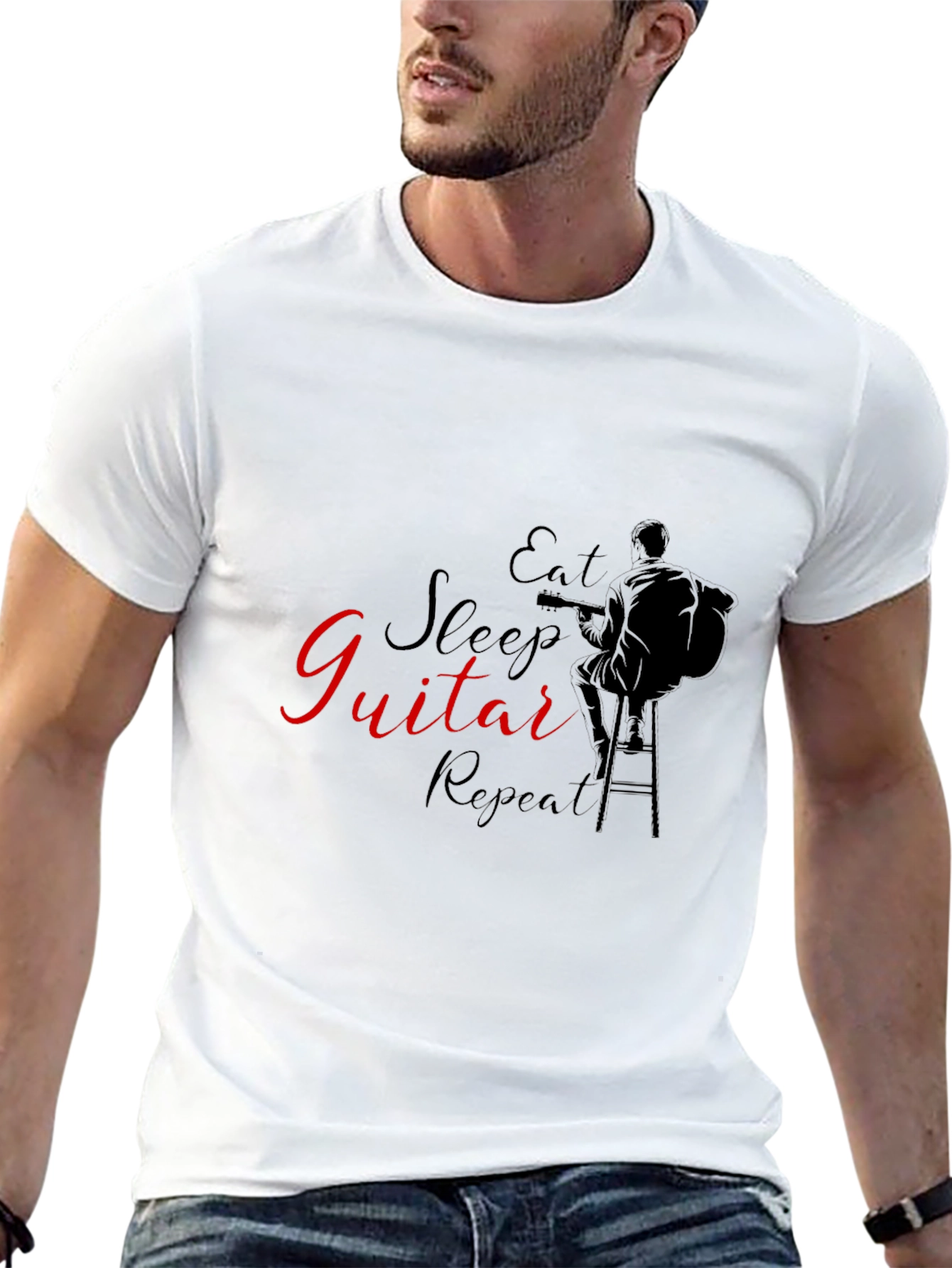 Eat Sleep Guitar Repeat Black T-Shirt
