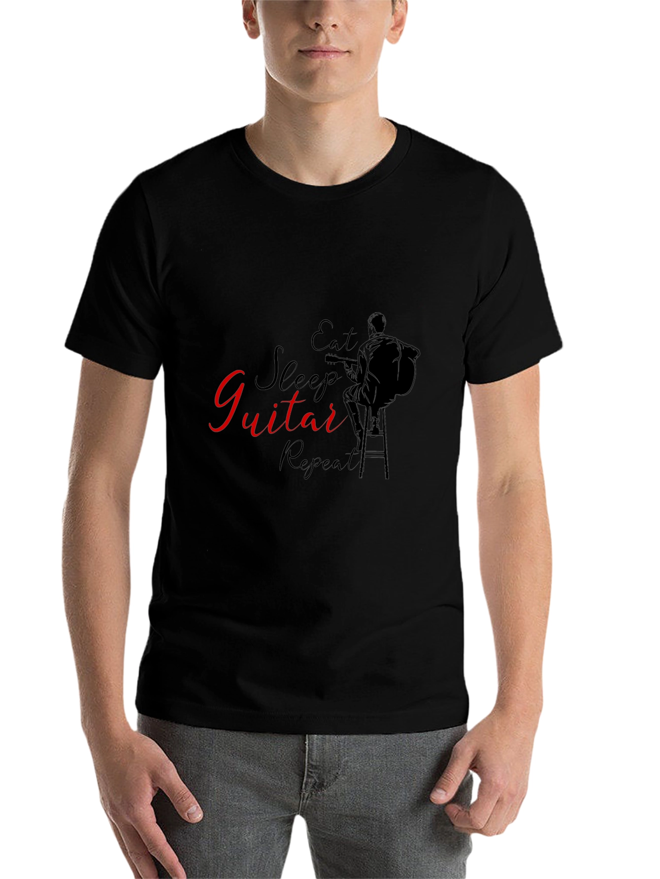 Eat Sleep Guitar Repeat Black T-Shirt