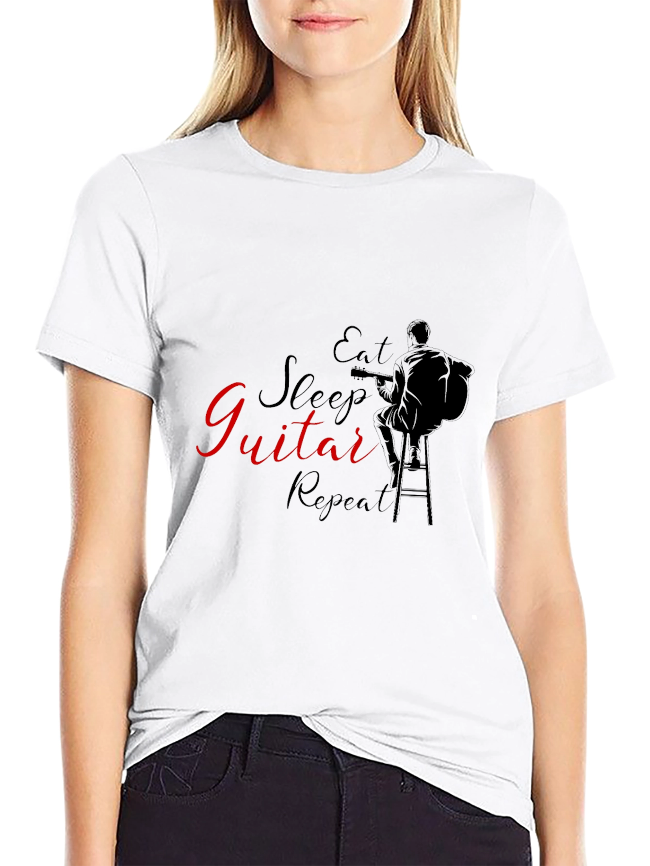 Eat Sleep Guitar Repeat Black T-Shirt