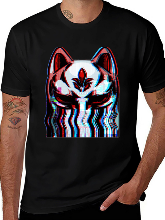 Glitch Fox Mask Graphic T-Shirt - Modern Style