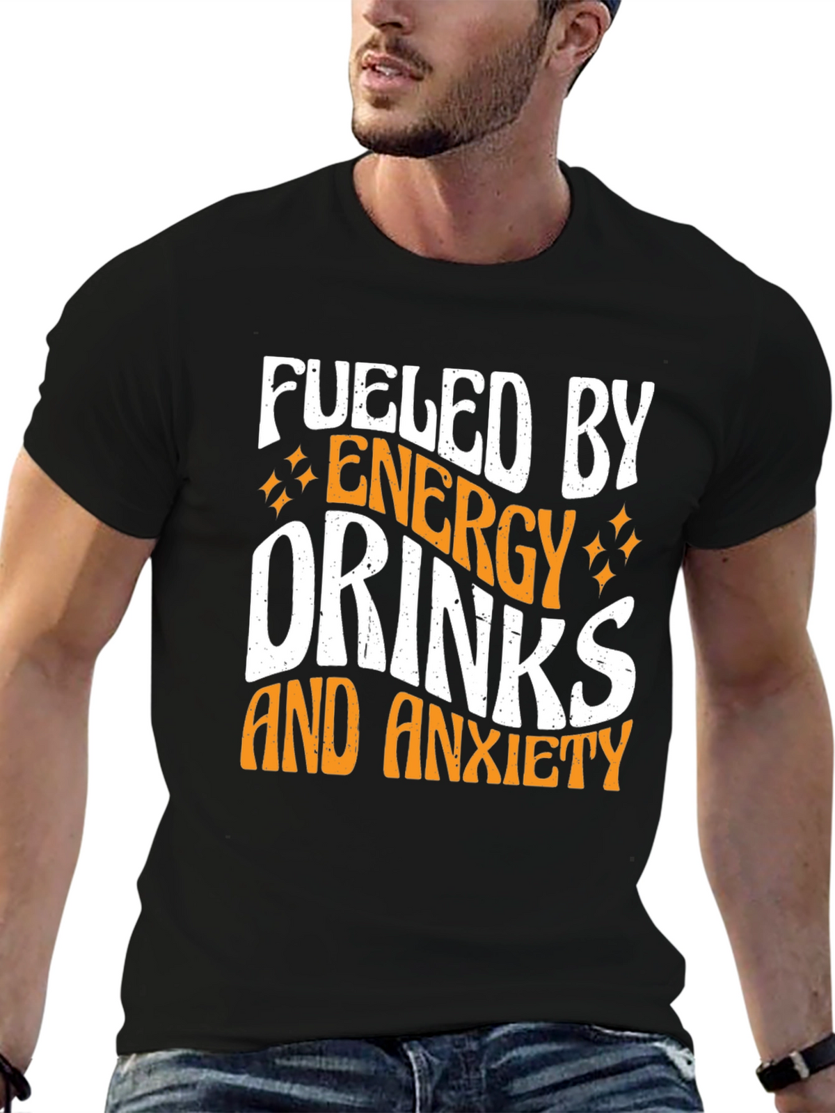 Fueled By Energy Drinks and Anxiety Black T-Shirt