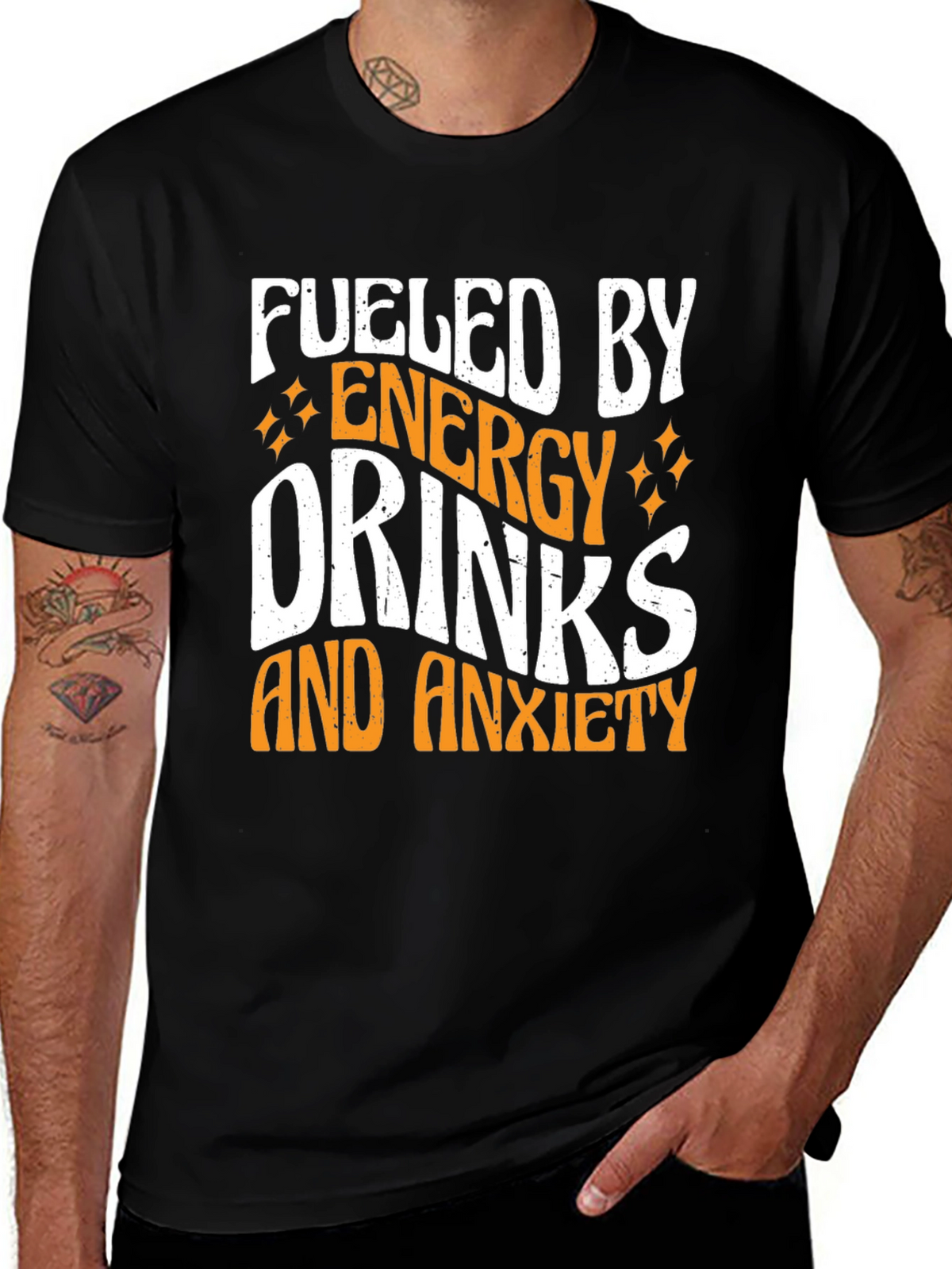Fueled By Energy Drinks and Anxiety Black T-Shirt