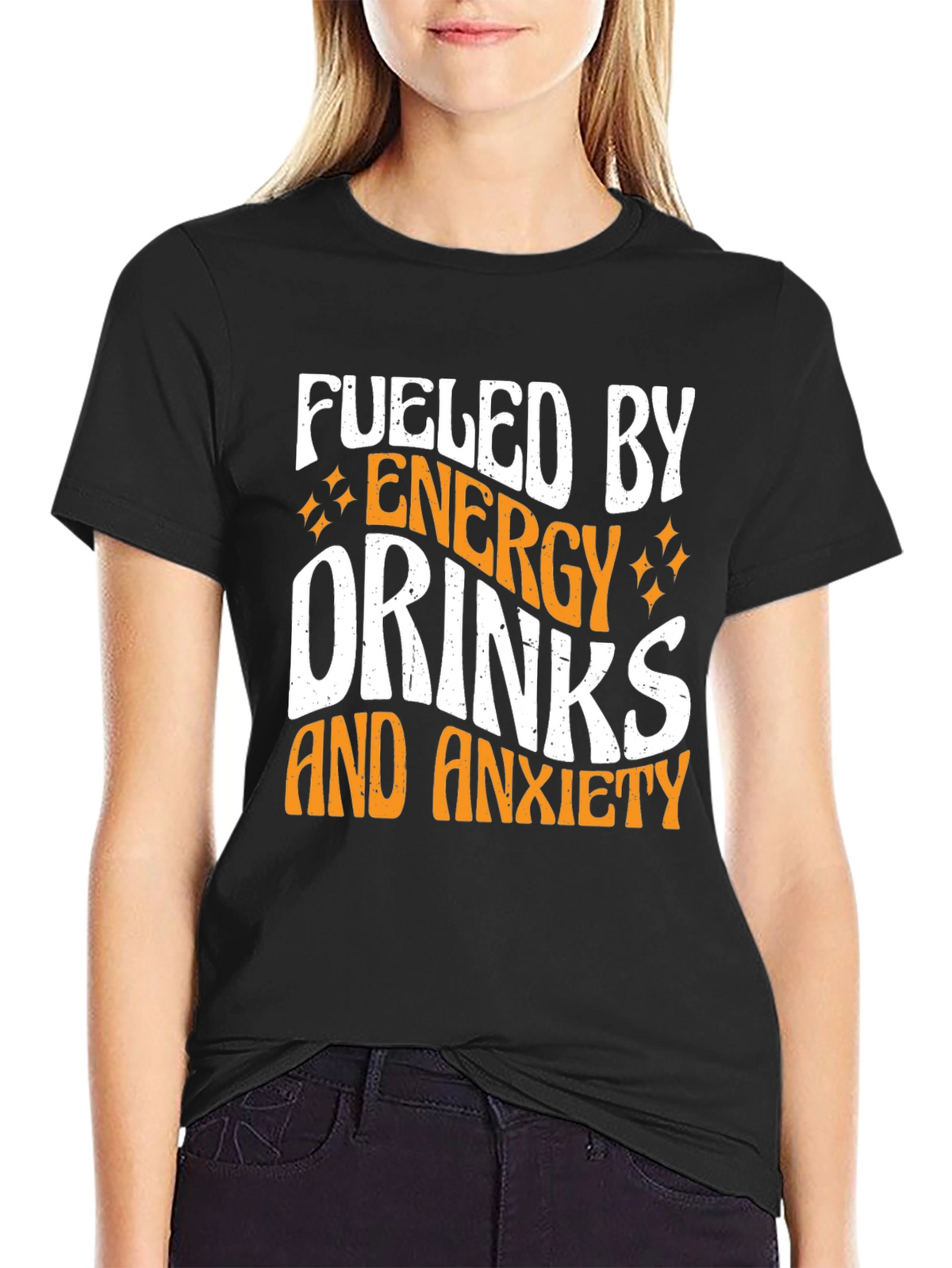 Fueled By Energy Drinks and Anxiety Black T-Shirt