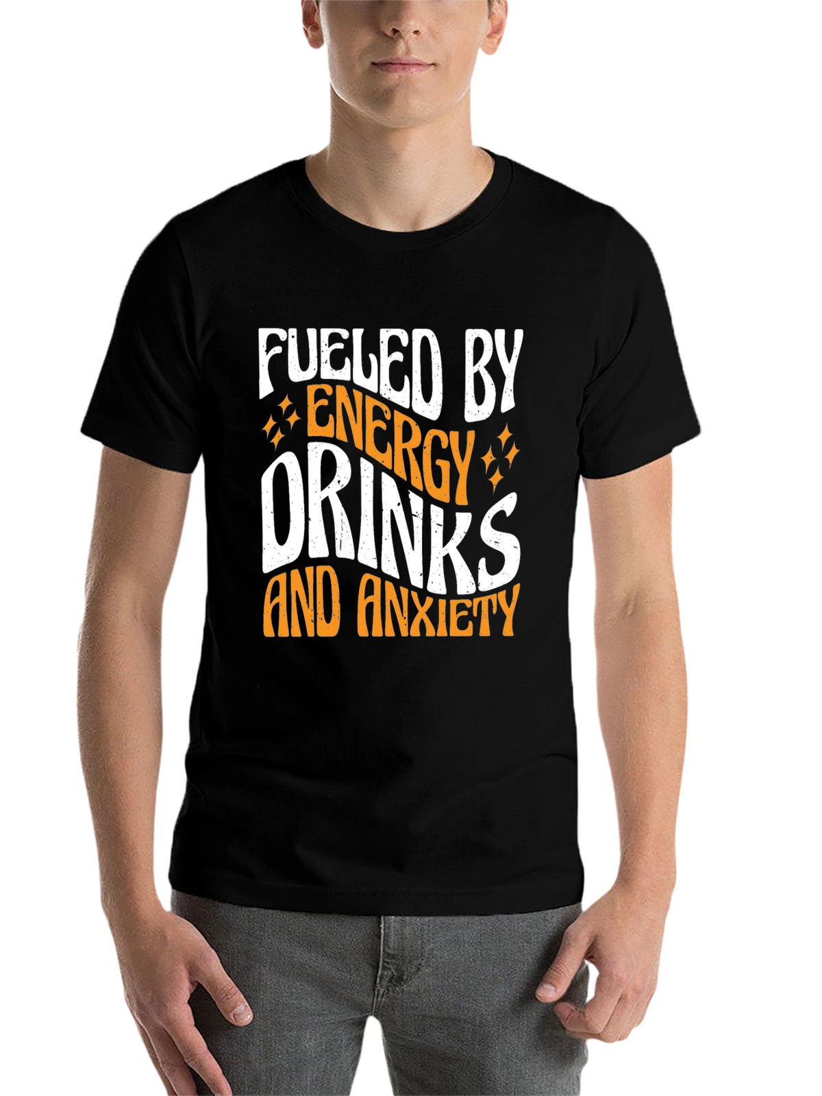 Fueled By Energy Drinks and Anxiety Black T-Shirt