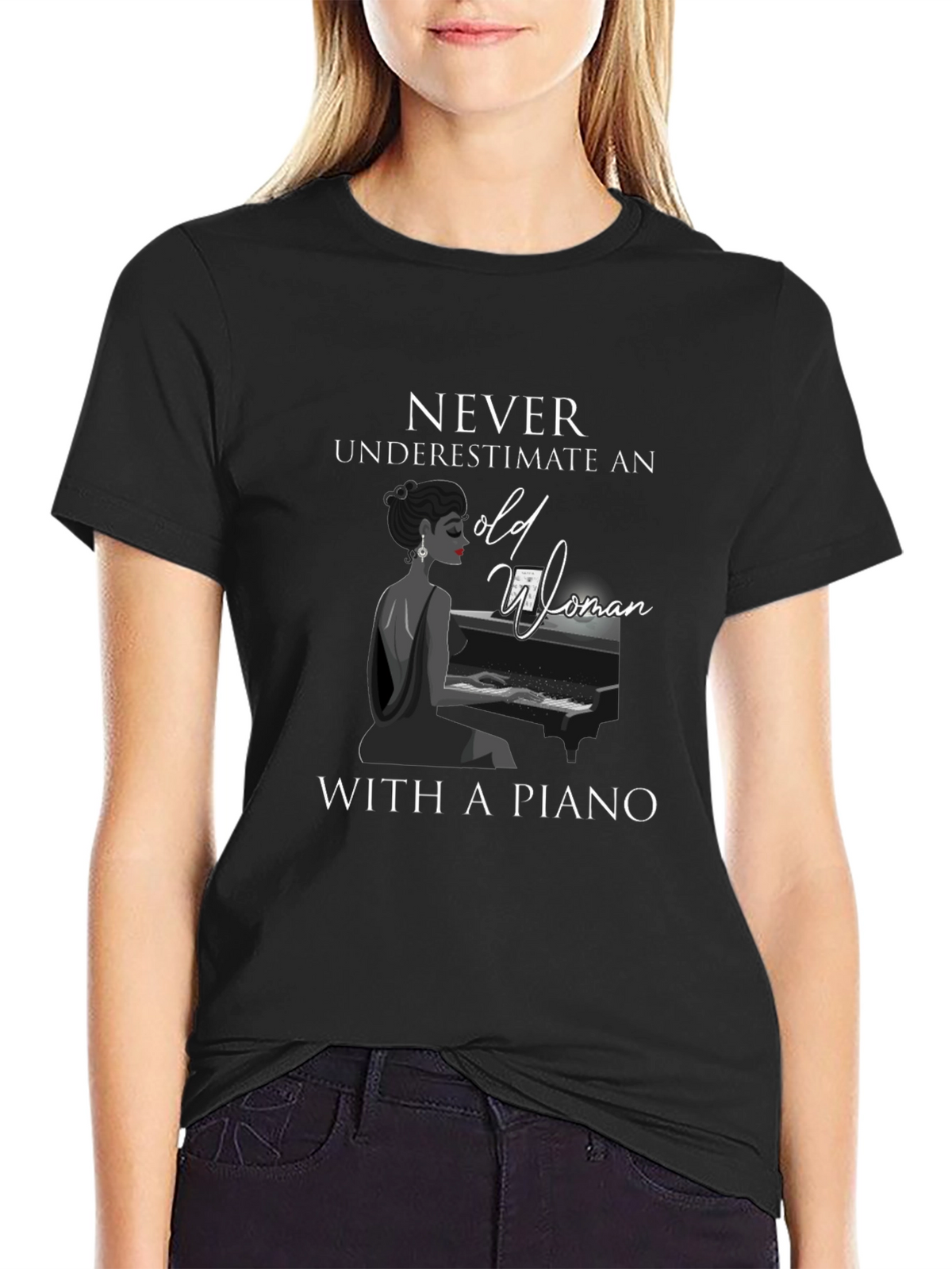 Never Underestimate Old Woman With Piano T-Shirt