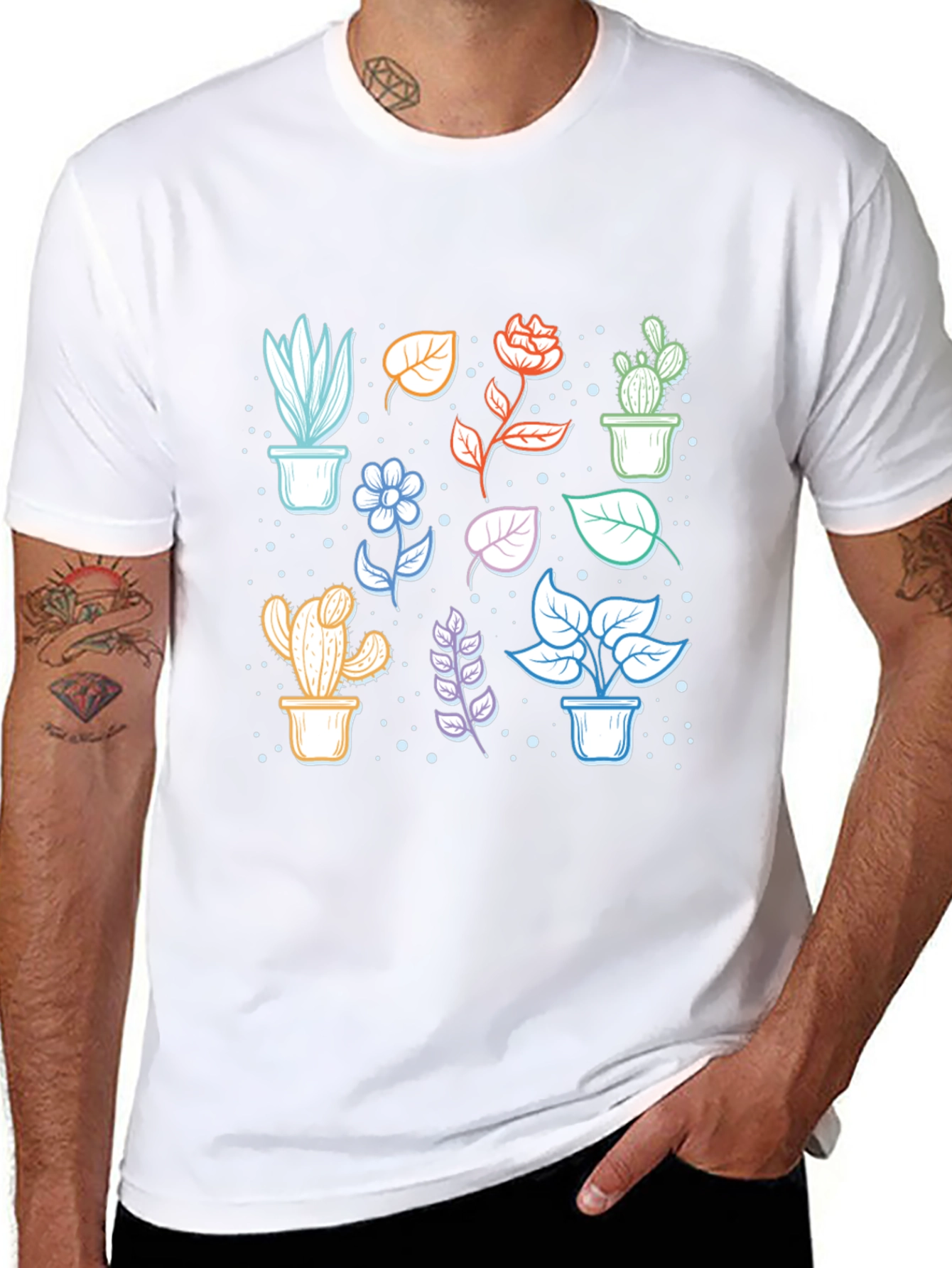 Botanical Plant Print Black T-Shirt