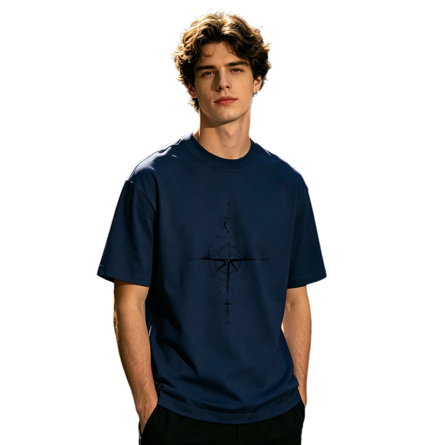 Men's Mystic Compass Moon Minimal Dark Aesthetic Graphic Tee