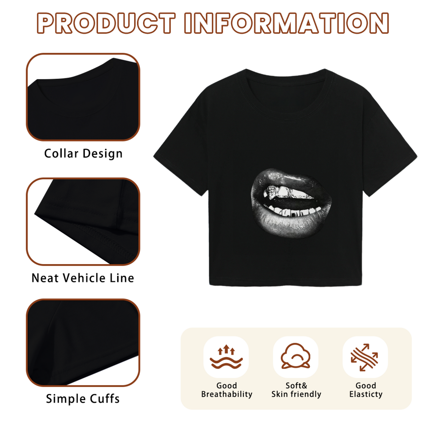 Grill Lips Dark Punk Graphic Crop Tee