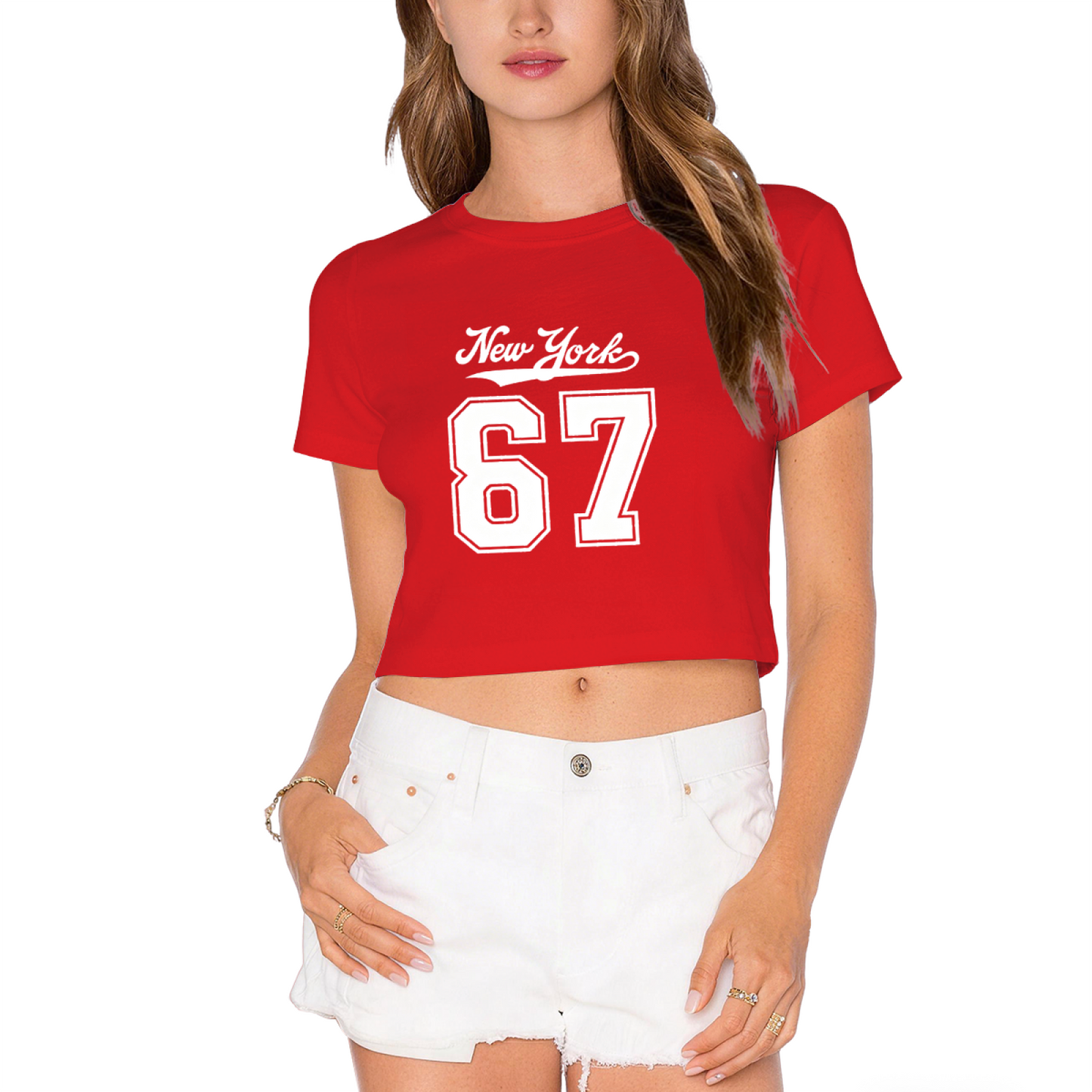 Retro New York 67 Vintage Red Cropped T-Shirt ¨C Sporty City Number Top