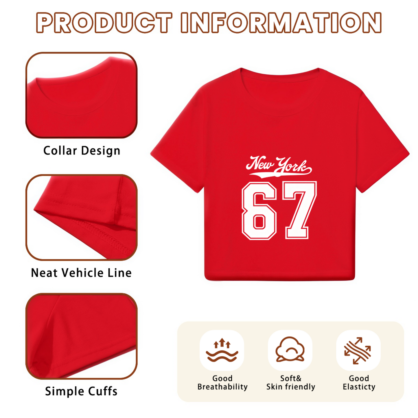Retro New York 67 Vintage Red Cropped T-Shirt ¨C Sporty City Number Top