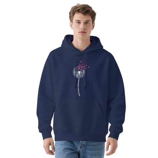 Breast Cancer Awareness Dandelion Ribbon Graphic Hoodie - Pink Ribbon Support Pullover