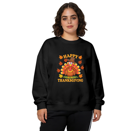 Happy Thanksgiving Cute Pilgrim Turkey Fall Crewneck Sweatshirt
