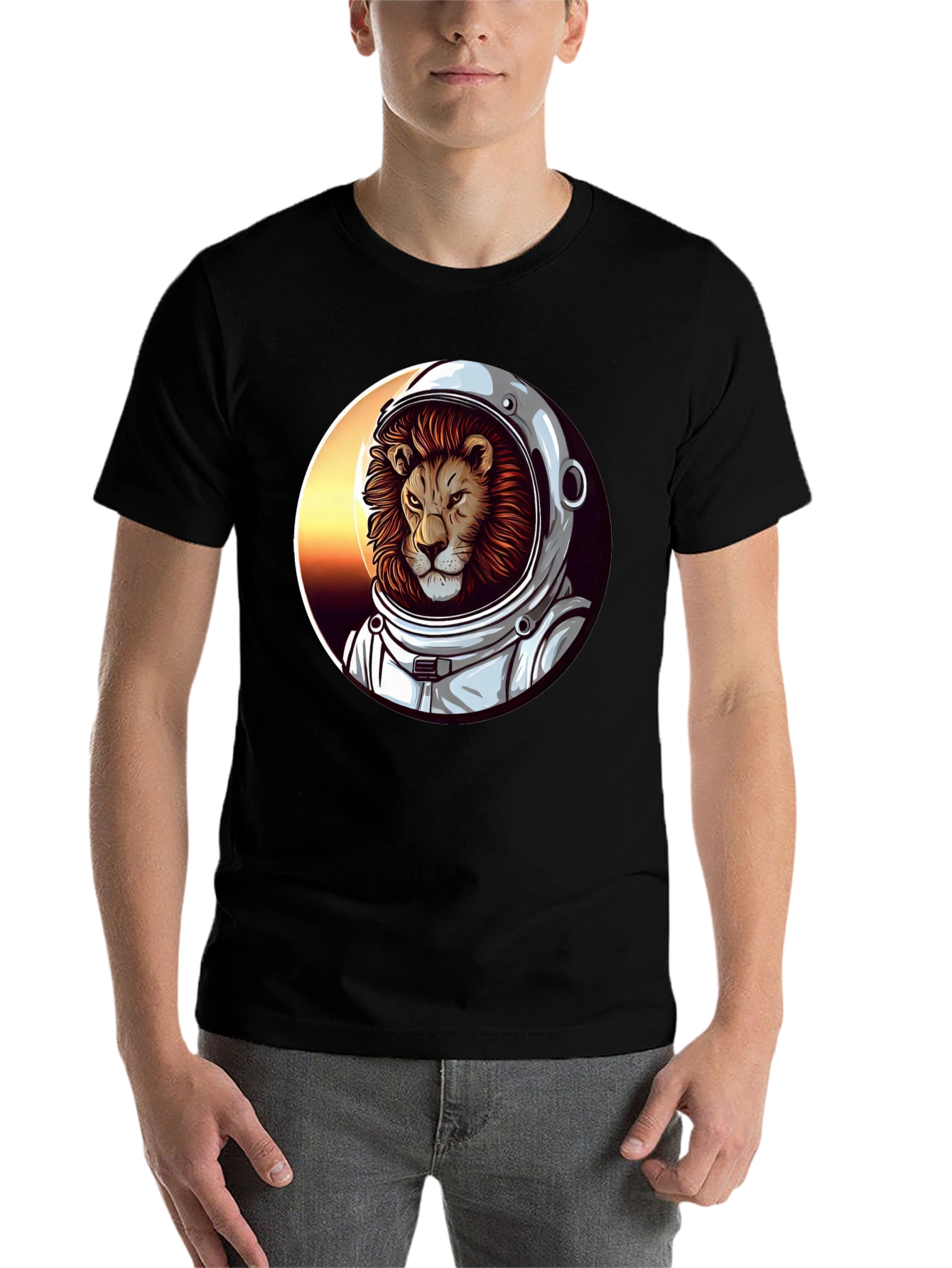 Lion Astronaut Graphic Tee - Black T-Shirt