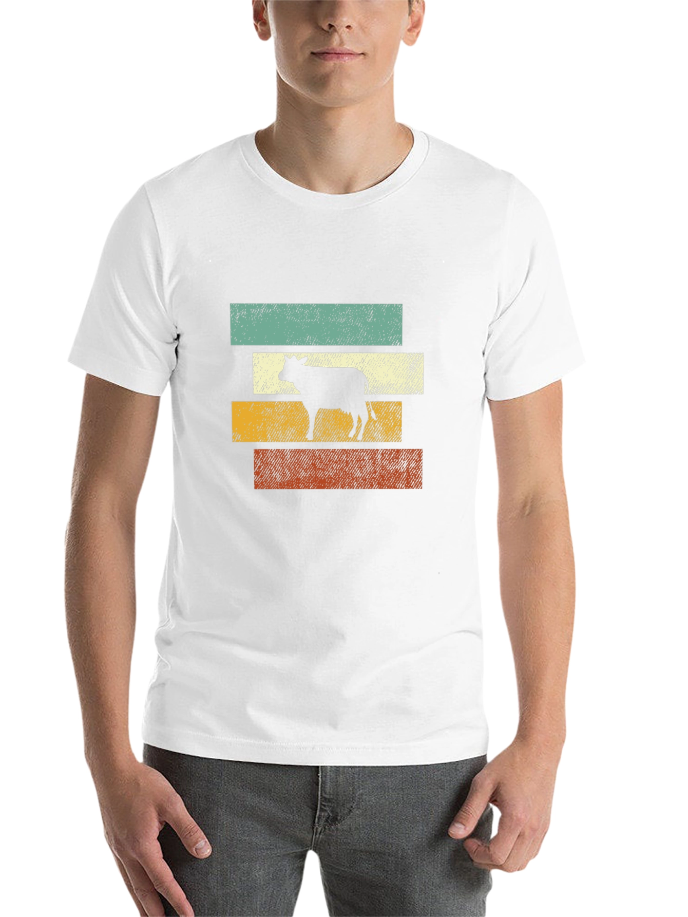Retro Cow Graphic Tee - Black Cotton T-Shirt