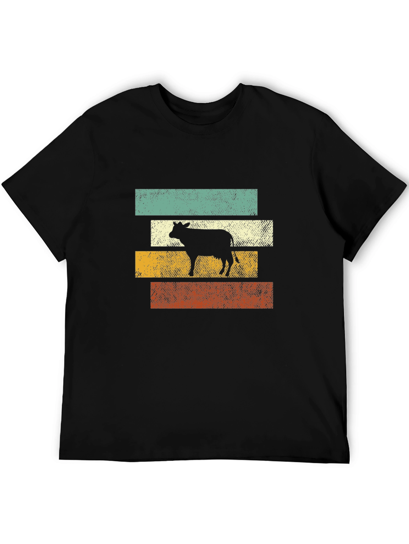 Retro Cow Graphic Tee - Black Cotton T-Shirt