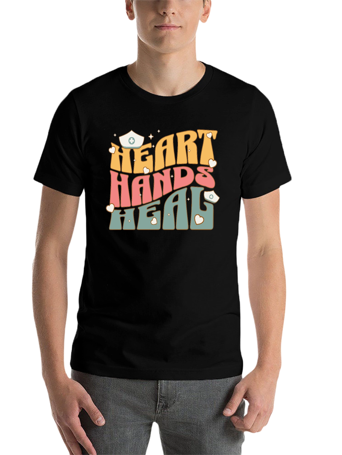 Heart Hands Heal Nurse Graphic T-Shirt