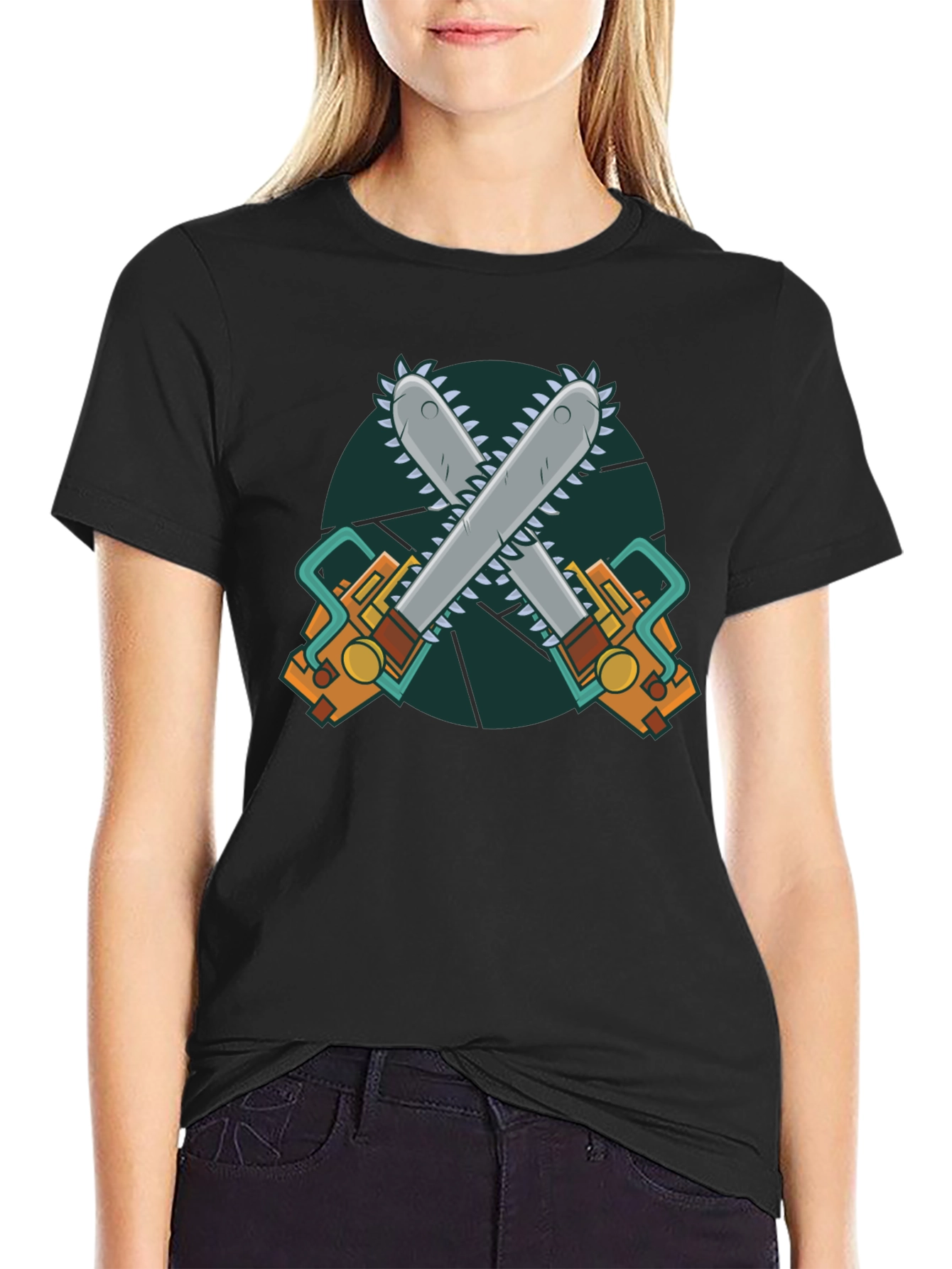 Chainsaw Graphic Print Black T-Shirt