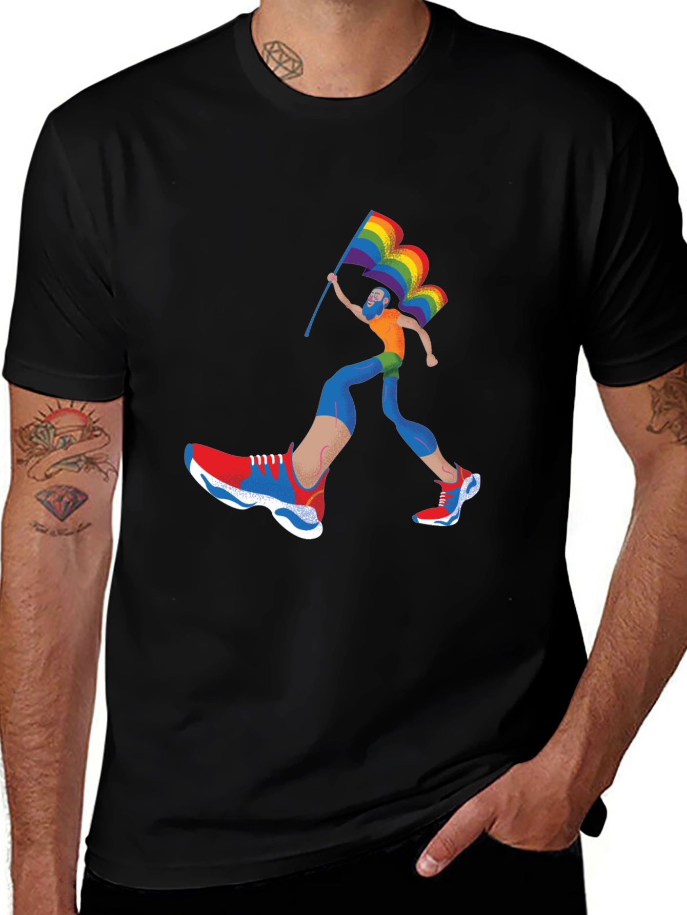 Pride Runner Graphic Tee - Black Cotton Blend