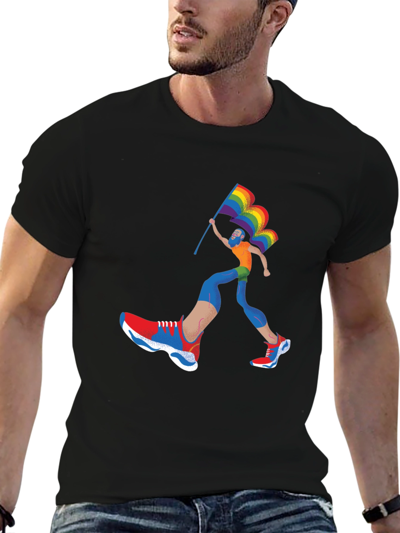 Pride Runner Graphic Tee - Black Cotton Blend