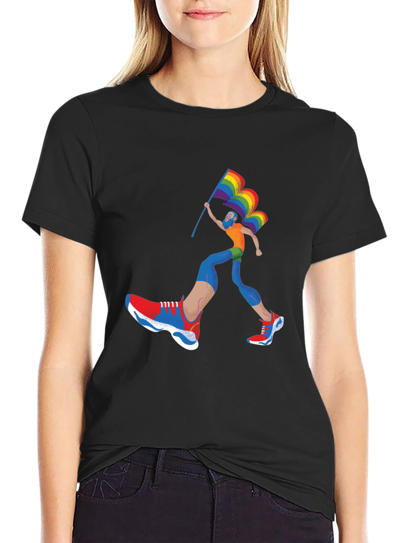 Pride Runner Graphic Tee - Black Cotton Blend