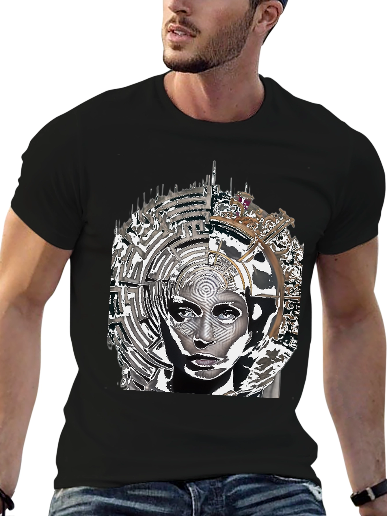 Abstract Face Graphic Print T-Shirt