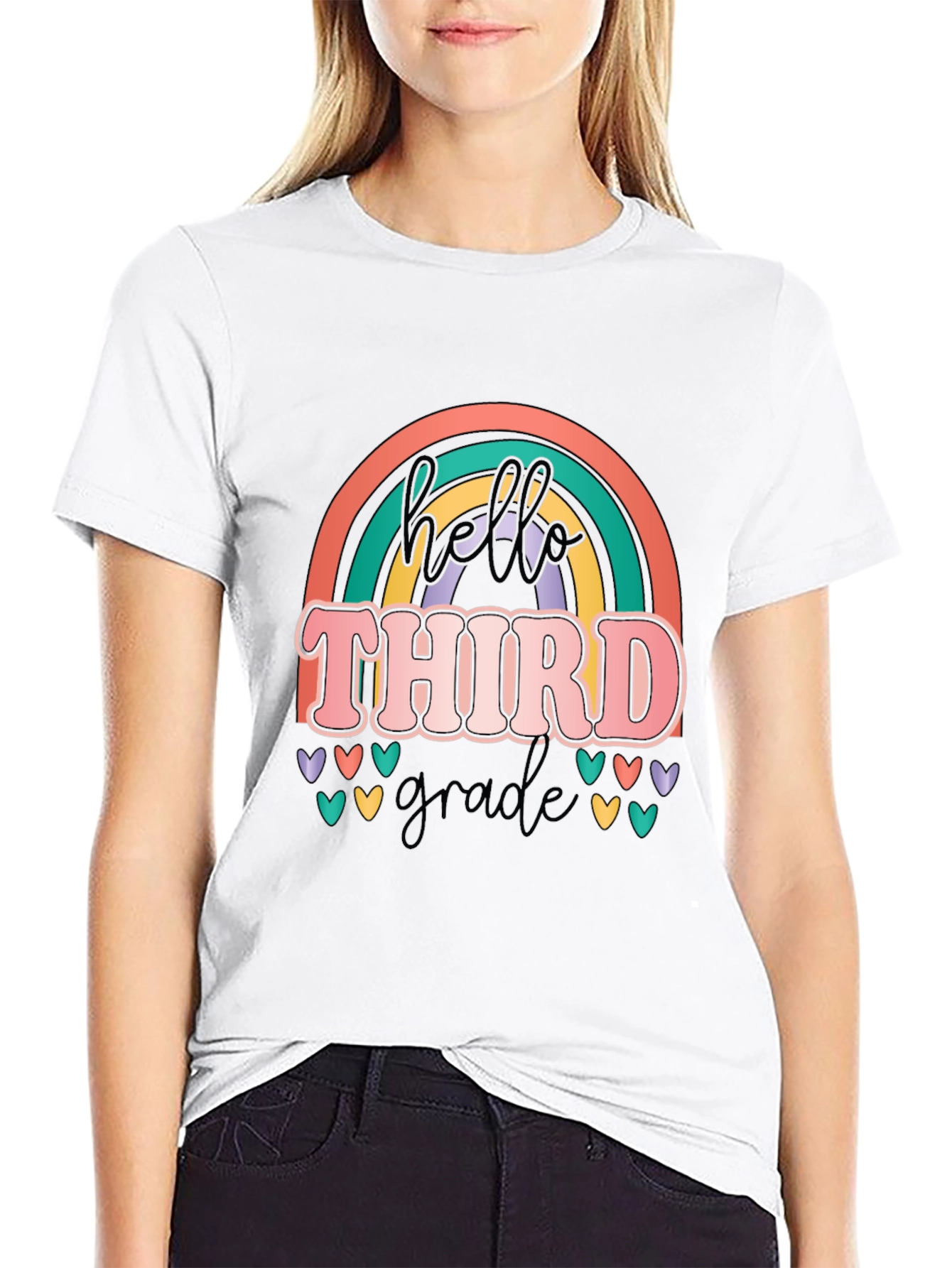 Hello Third Grade Retro Rainbow T-Shirt