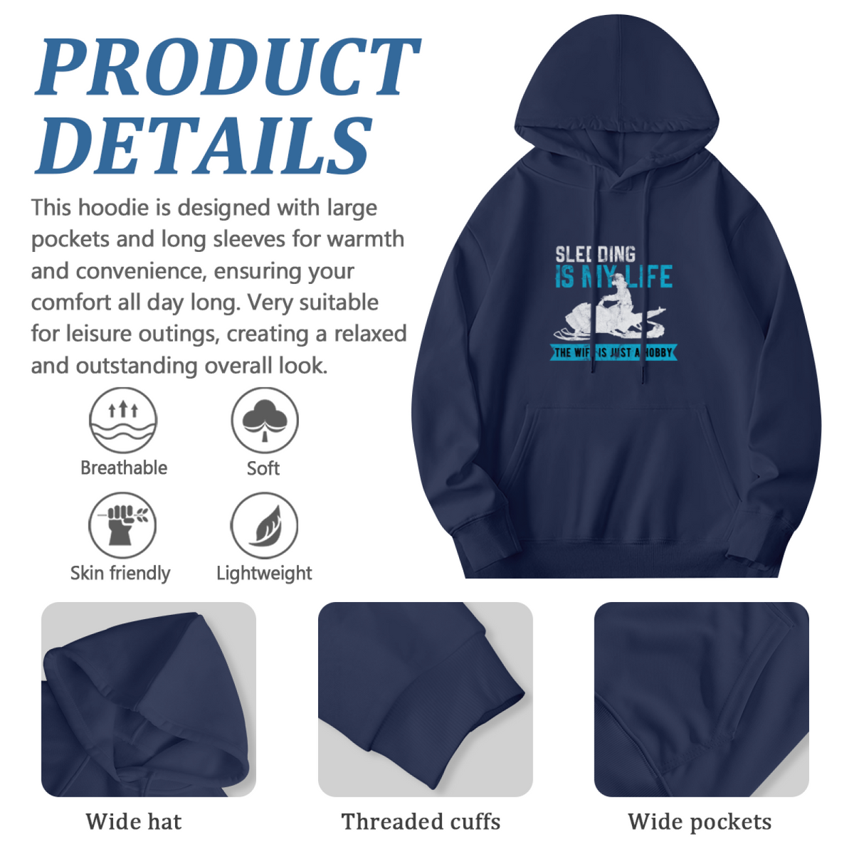 Snowmobile Sledding Is My Life Winter Graphic Hoodie - Snow Rider Pullover