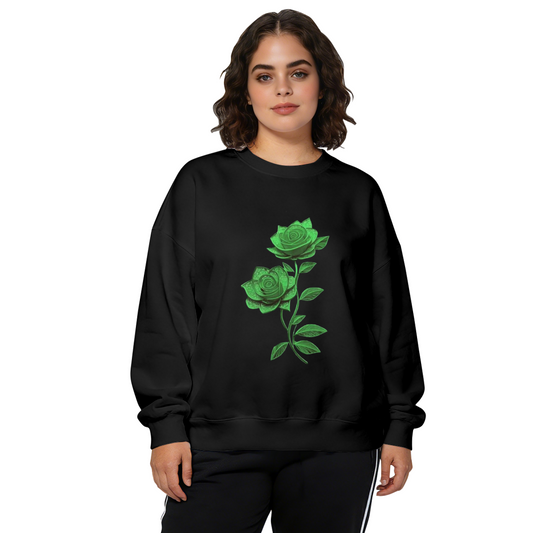 Glowing Green Rose Duo Art Crewneck Sweatshirt