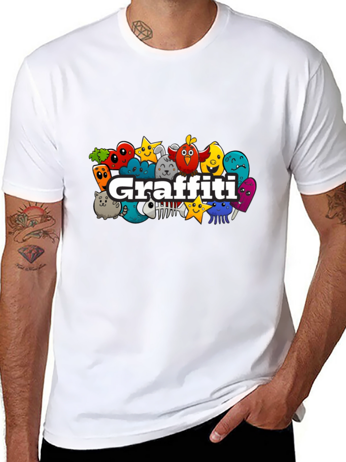 Graffiti Cartoon Creature Black T-Shirt