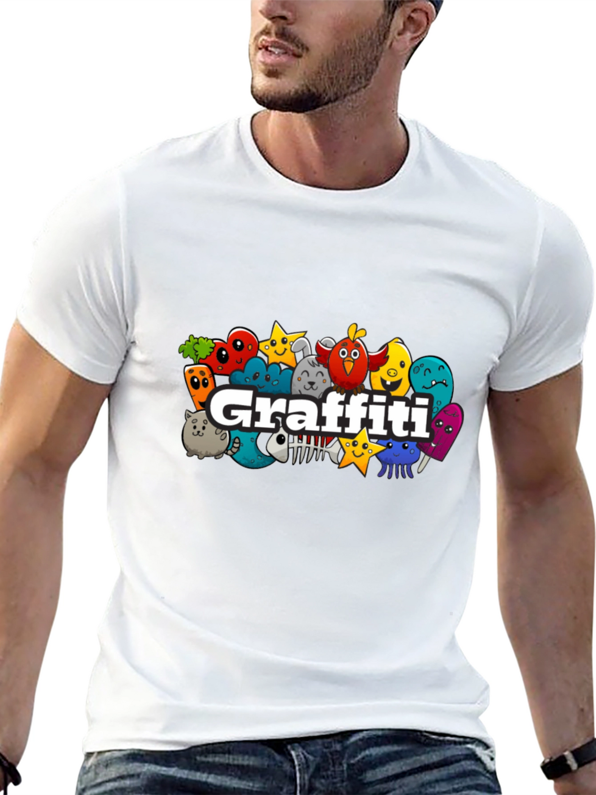 Graffiti Cartoon Creature Black T-Shirt