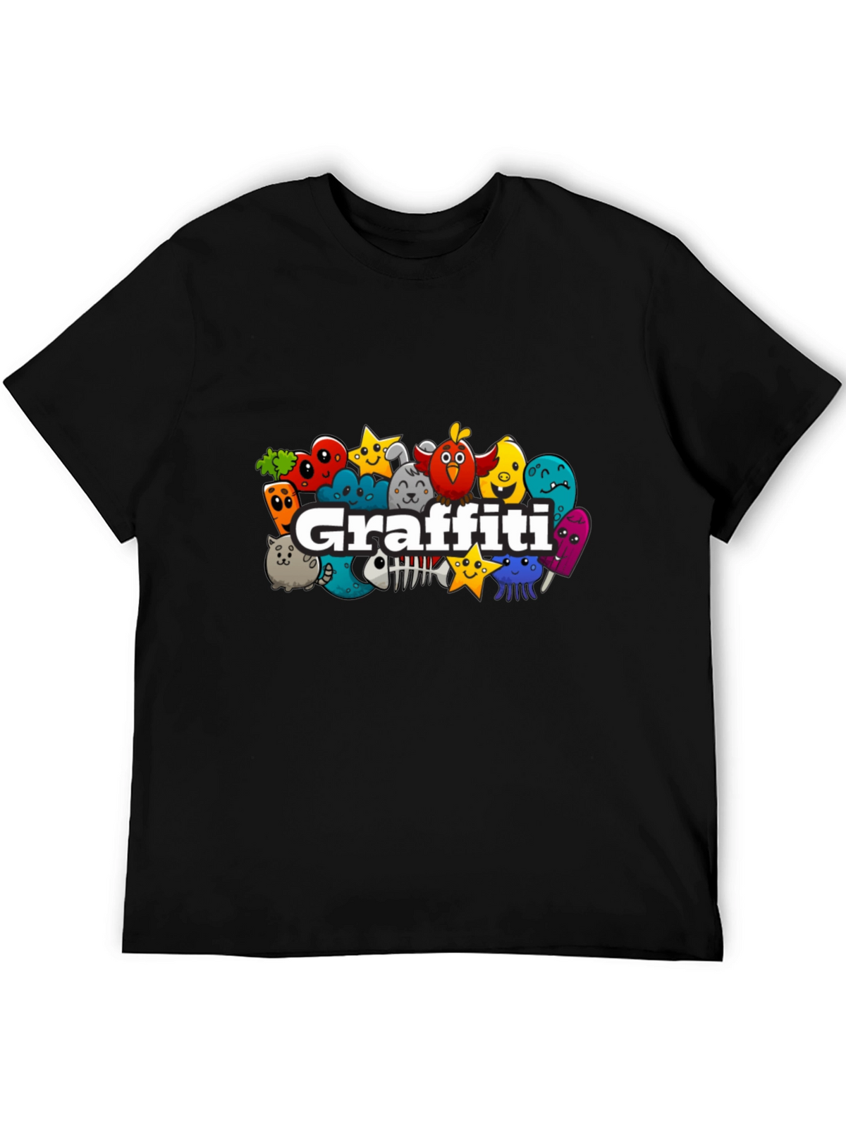 Graffiti Cartoon Creature Black T-Shirt