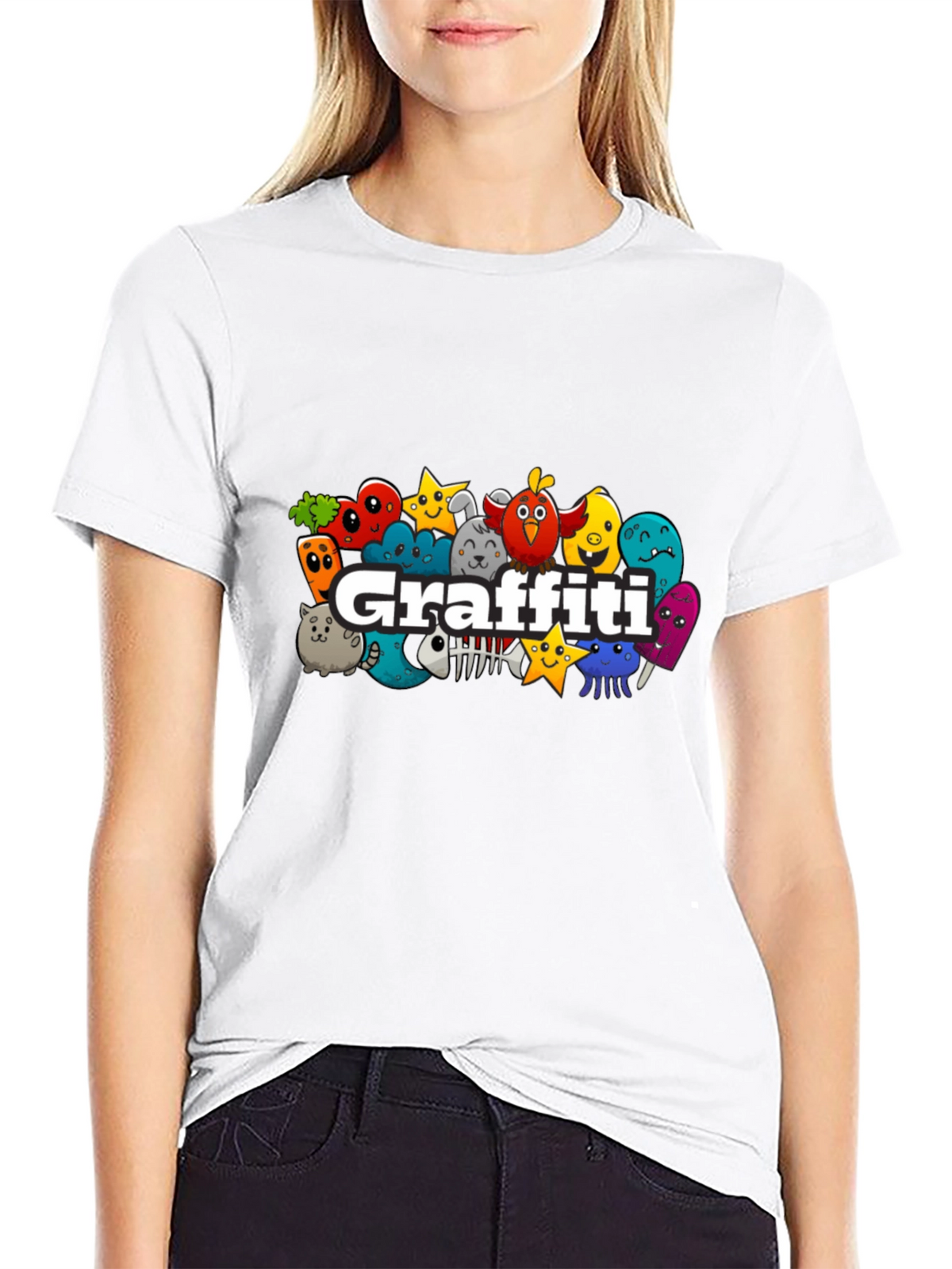 Graffiti Cartoon Creature Black T-Shirt
