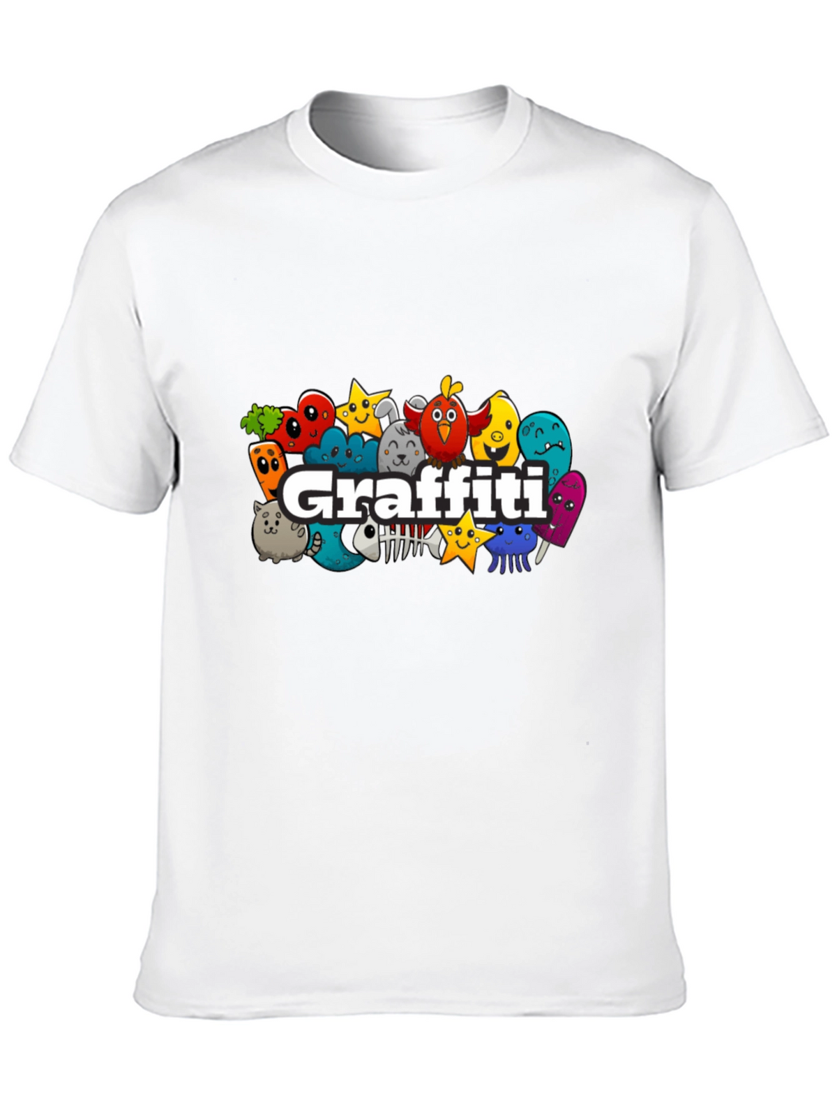 Graffiti Cartoon Creature Black T-Shirt