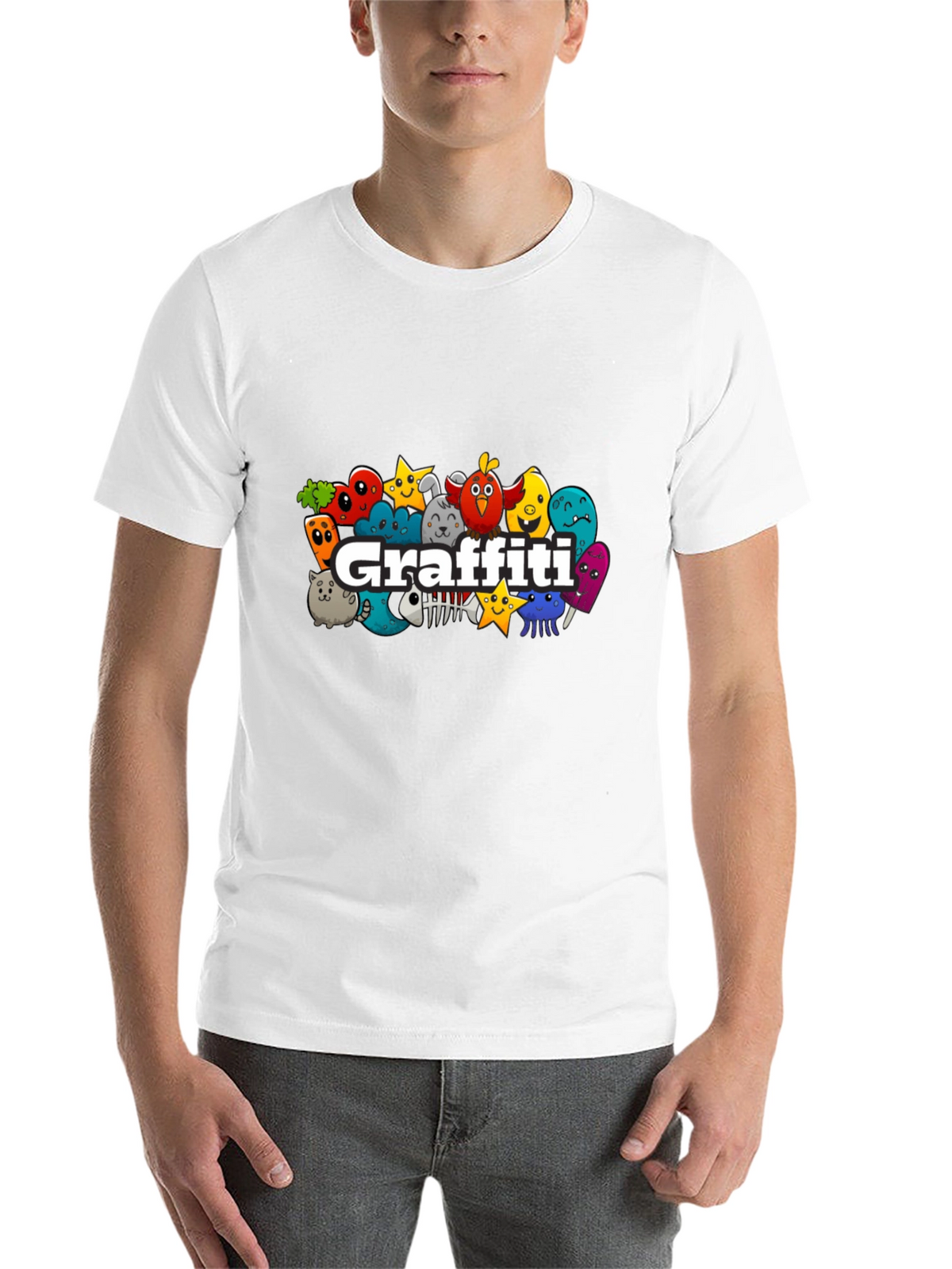 Graffiti Cartoon Creature Black T-Shirt