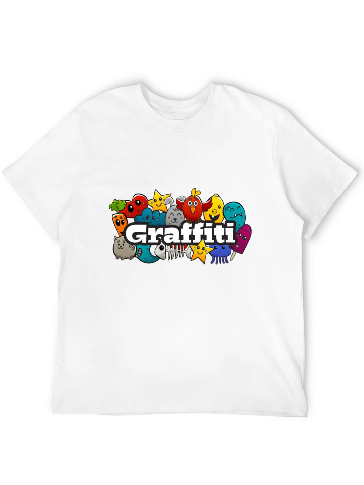 Graffiti Cartoon Creature Black T-Shirt