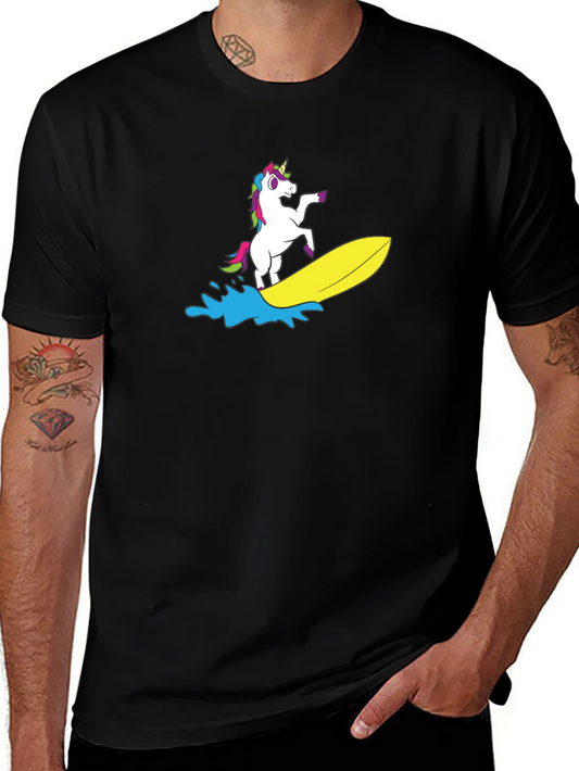 Surfing Unicorn Black T-Shirt