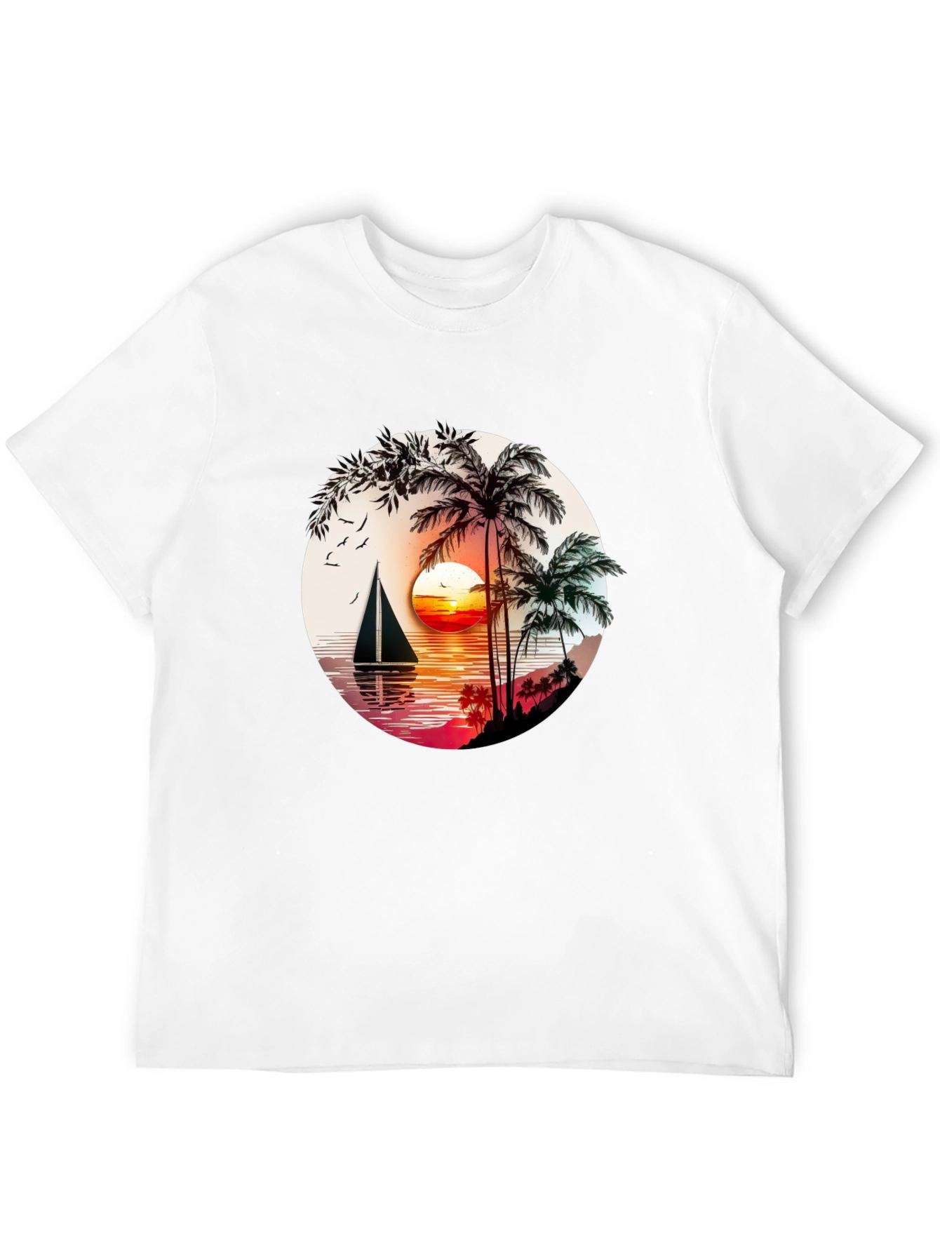 Tropical Sunset Sailboat Graphic T-Shirt