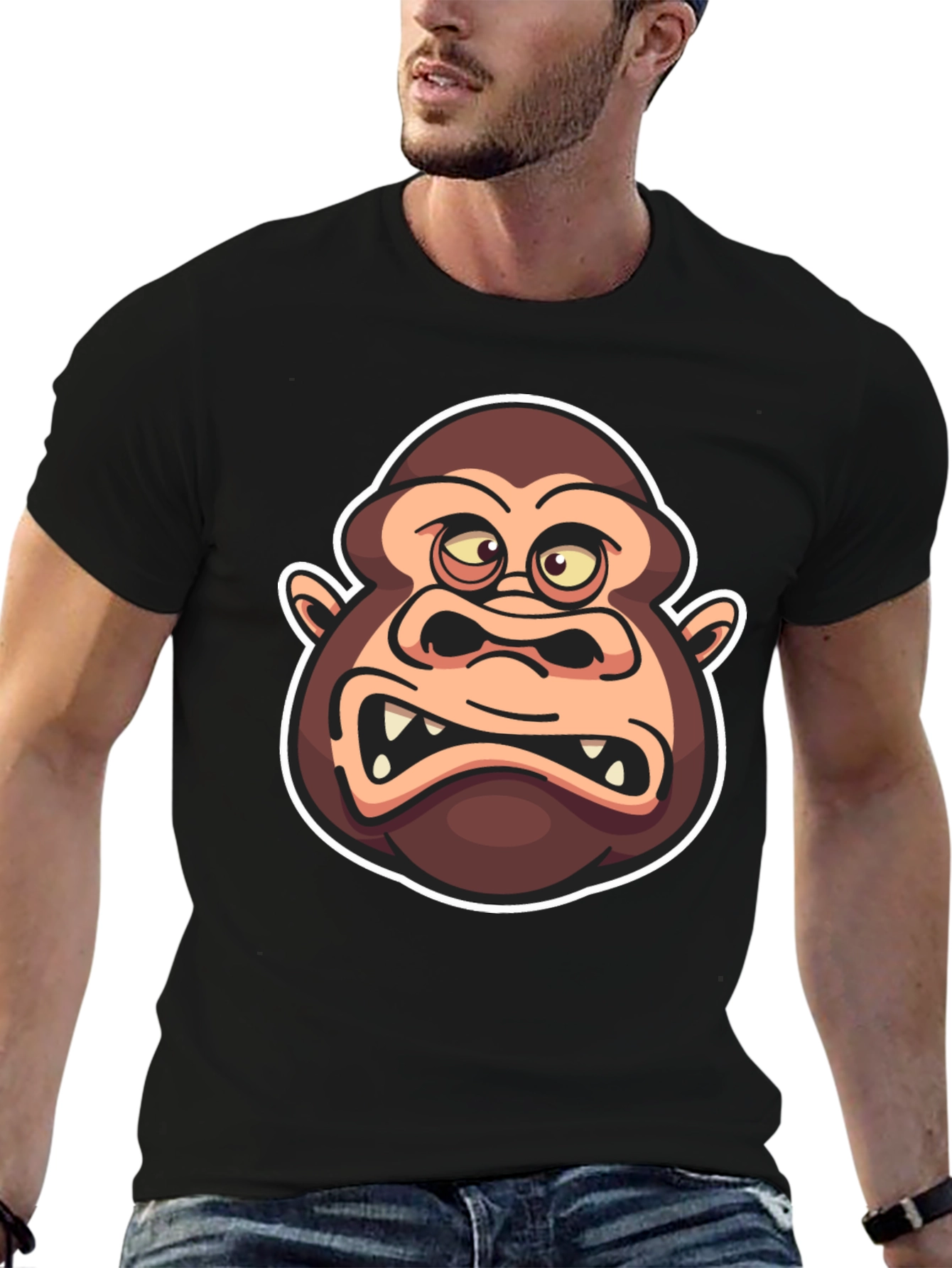 Cartoon Gorilla Graphic Black T-Shirt