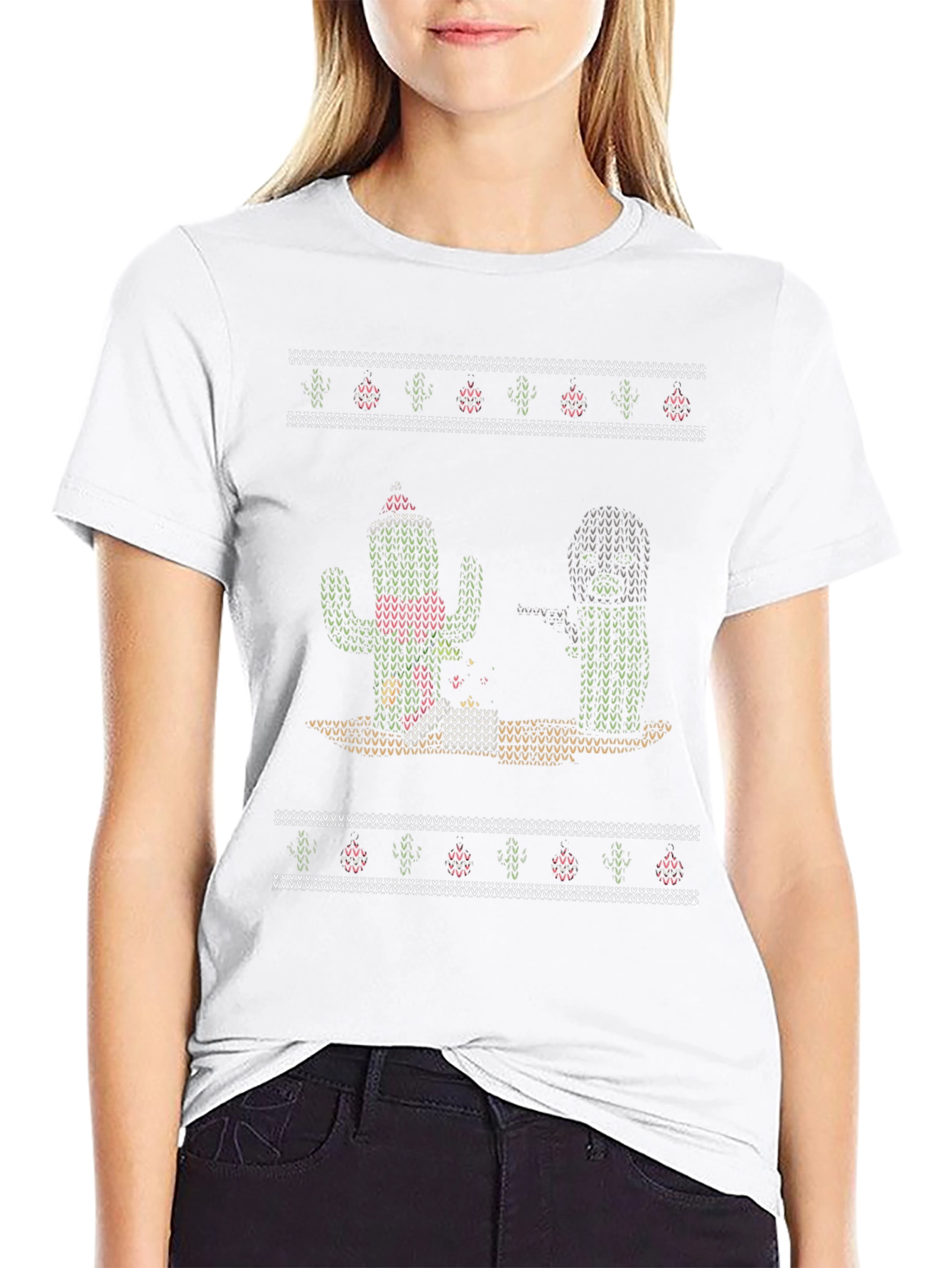 Cactus Christmas Pattern T-Shirt