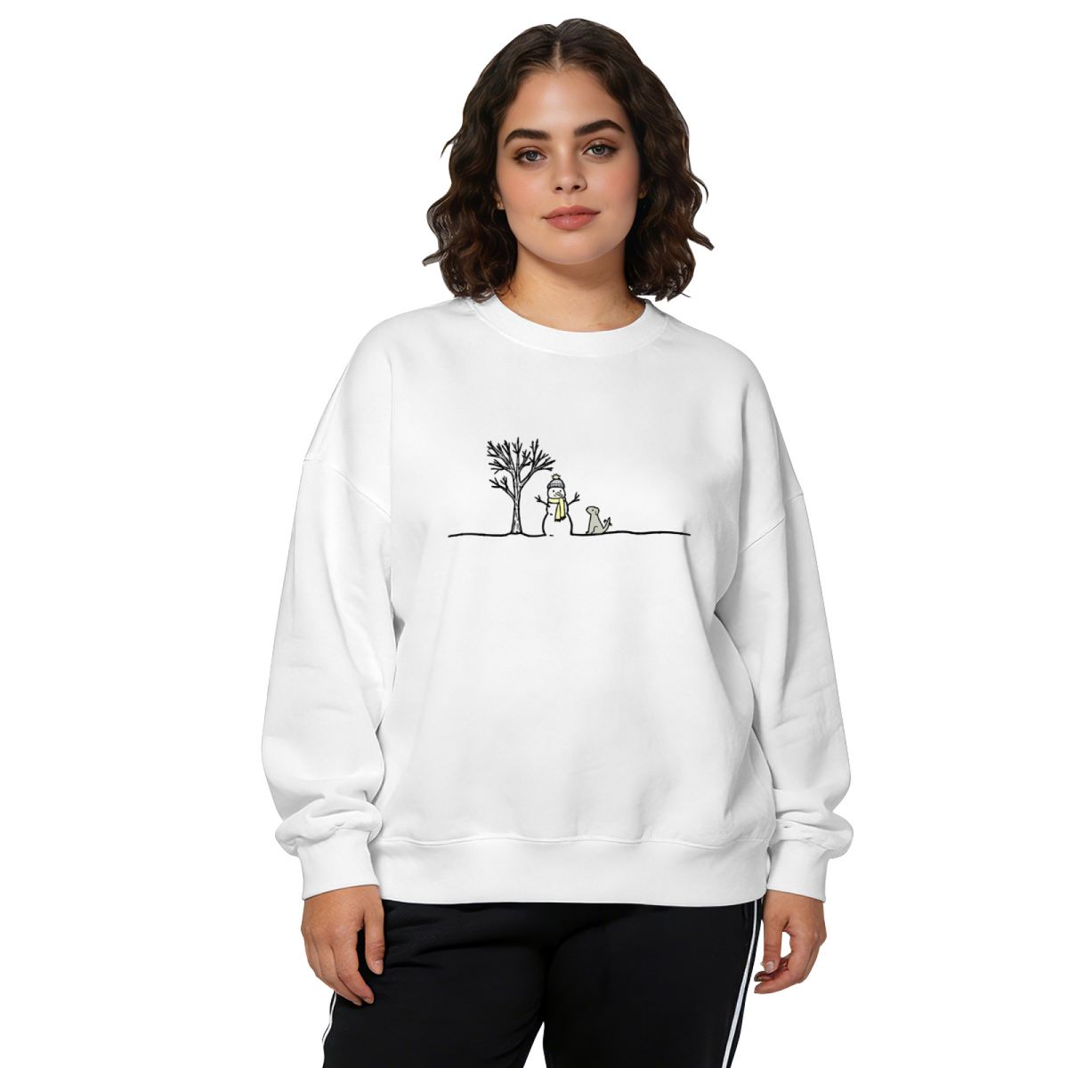 Minimal Simple Sketch Snowman Winter Scene Christmas Crewneck Sweatshirt
