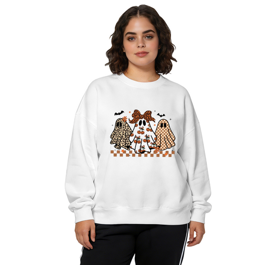Preppy Pattern Ghost Trio Fall Halloween Crewneck Sweatshirt