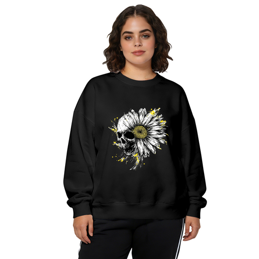 Gothic Skull Daisy Flower Spooky Fall Aesthetic Crewneck Sweatshirt