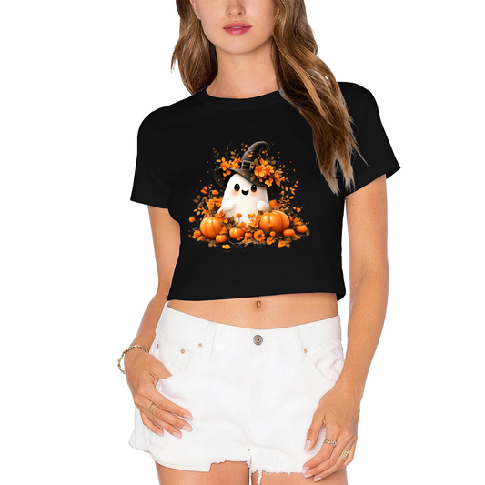 Cute Ghost Witch Hat Pumpkin Fall Halloween Crop Top