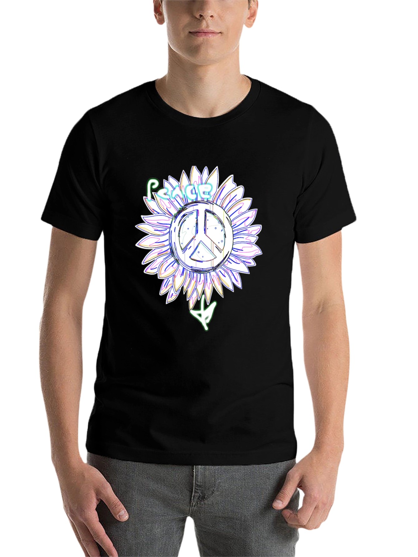 Peace Sign Sunflower Black T-Shirt