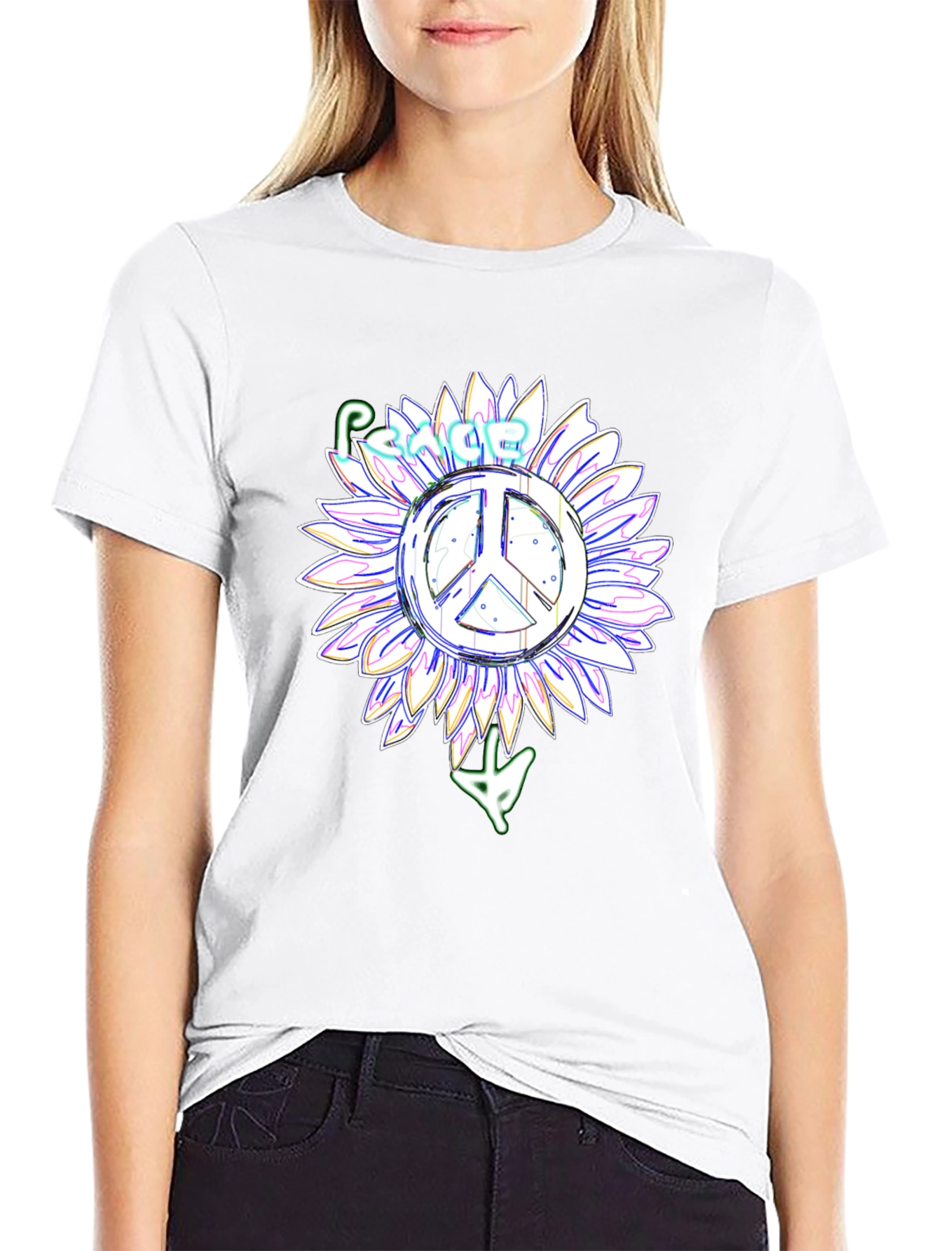 Peace Sign Sunflower Black T-Shirt