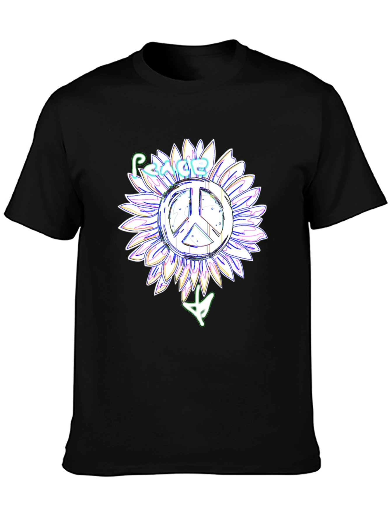 Peace Sign Sunflower Black T-Shirt