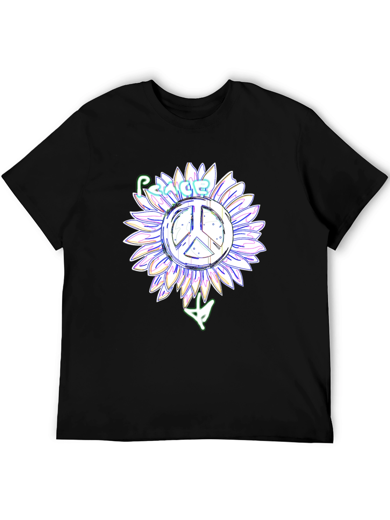 Peace Sign Sunflower Black T-Shirt