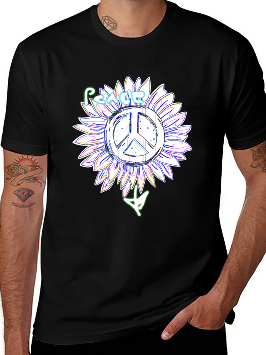 Peace Sign Sunflower Black T-Shirt